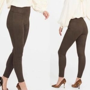 Spanx Faux Suede Leggings chocolate brown Soft Stretch Comfort Pull On